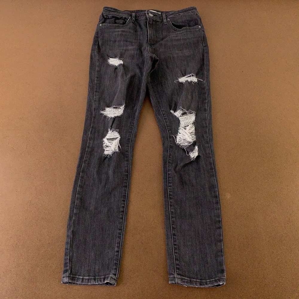 Levi's‎ 721 Women's Size 30 Dark Gray Washed Ripped Denim High Rise Skinny Jeans